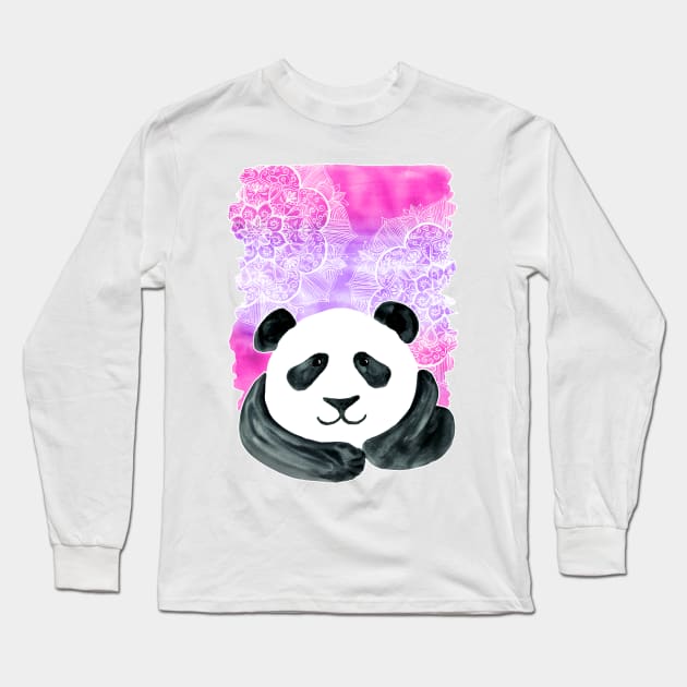 Lazy Panda on Pink & Purple Long Sleeve T-Shirt by micklyn